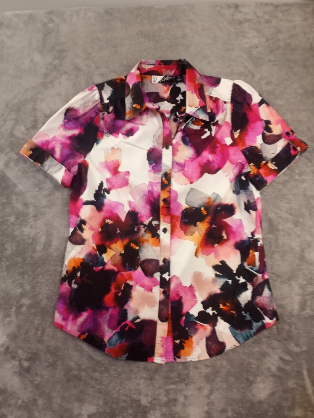 NY & C Madison Shirt - Pink Multi Floral Blouse Size M Tall